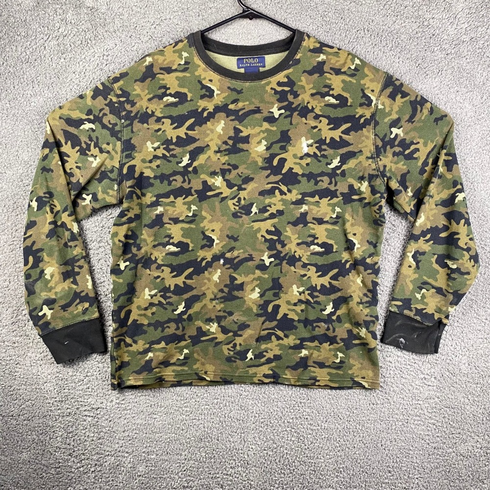 Polo Ralph Lauren Mens XL Camouflage Camo Waffle Knit Long Sleeve Shirt